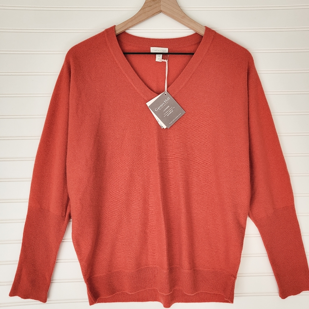 Garnet Hill V-Neck Cashmere Sweater in Rust - Picture 2 of 6